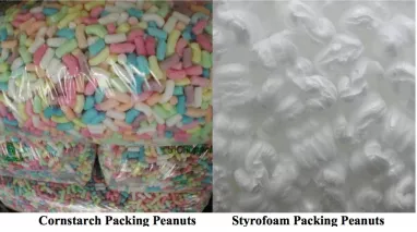 A picture of polystyrene and starch packing peanuts. 